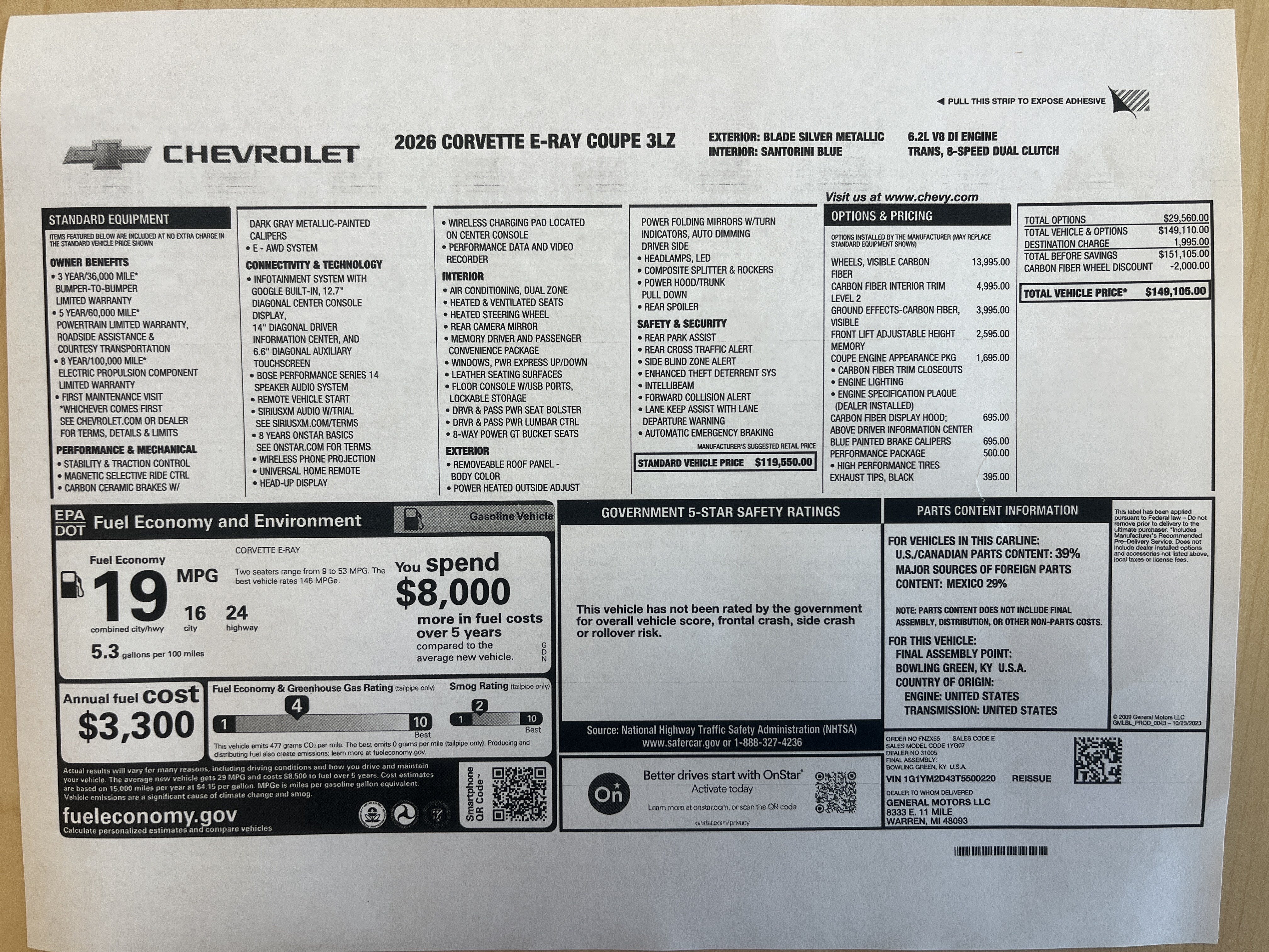 2026 Chevrolet Corvette E-Ray 3LZ